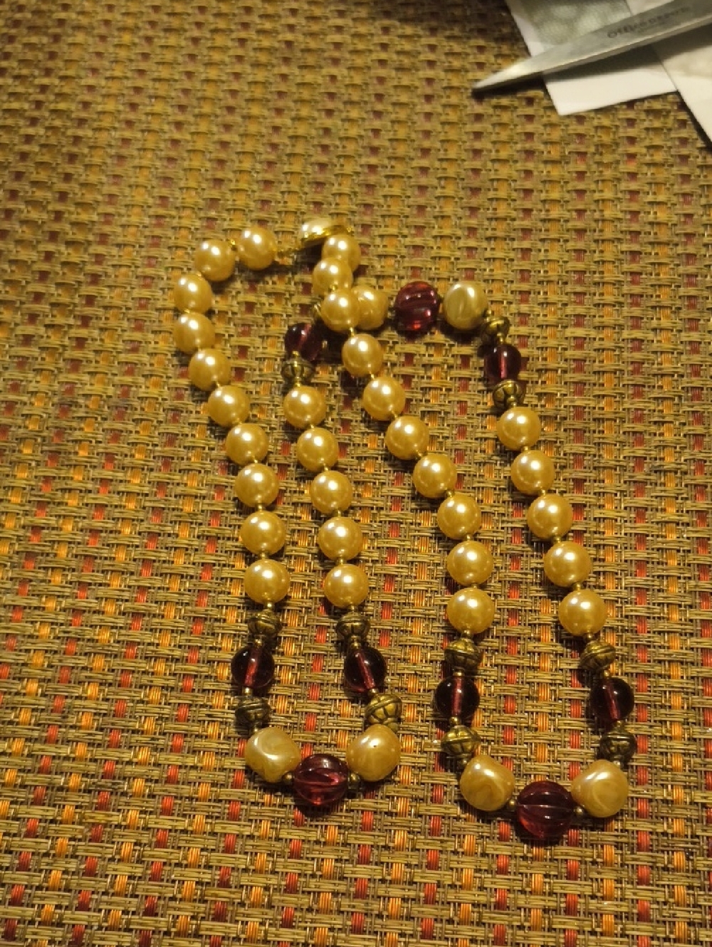 Hand Crafted Gold and Garnet Bead Necklace